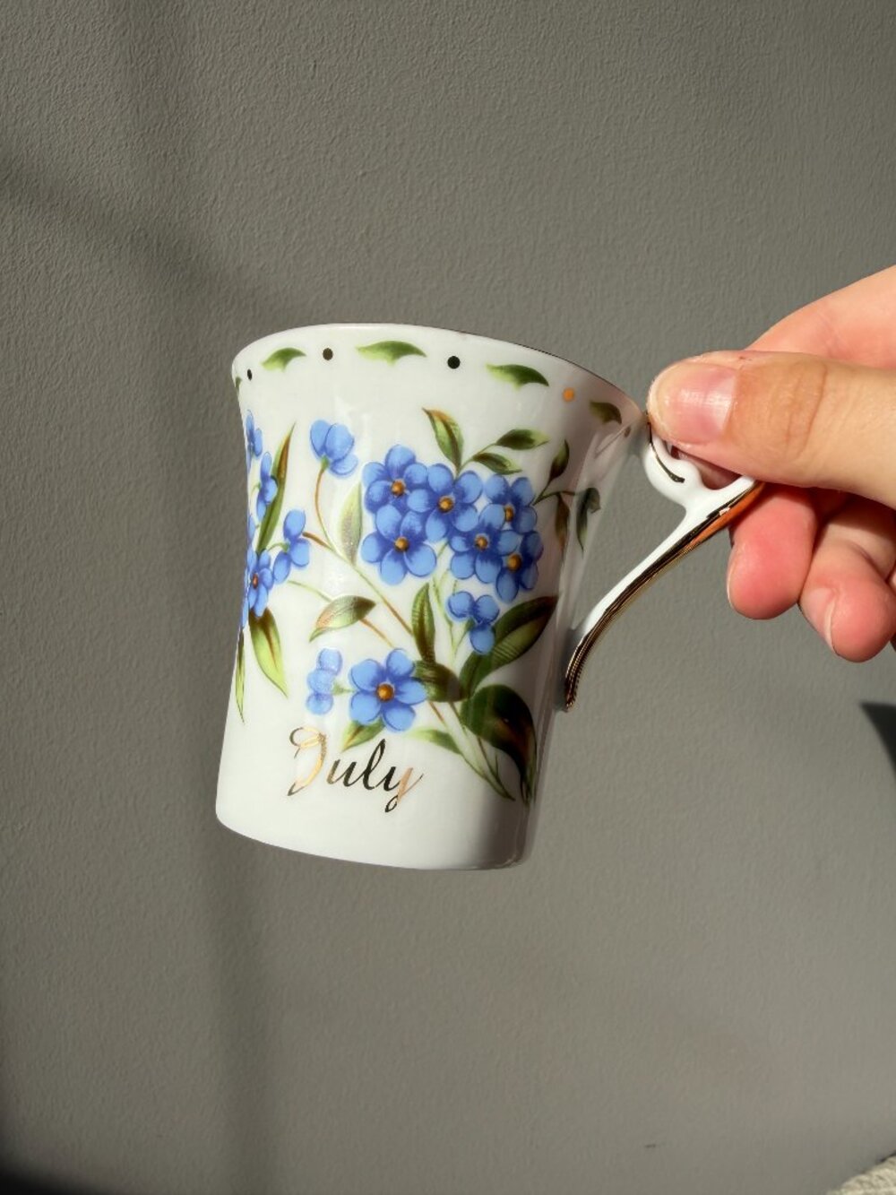 3/$30 🌟 Vintage July Floral Teacup & Saucer Set – Gold Trim Blue Forget-Me-Nots - Picture 3 of 12